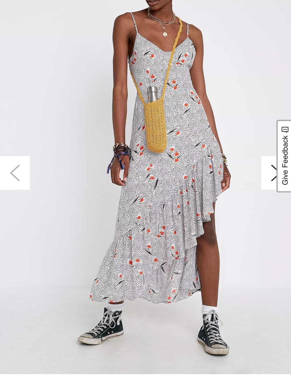 Urban Outfitters UO Fireworks Floral Printed Tie-Back Ruffle Midi Dress size sma